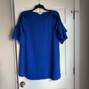 Umgee Royal Blue Ruffle Sleeve Blouse